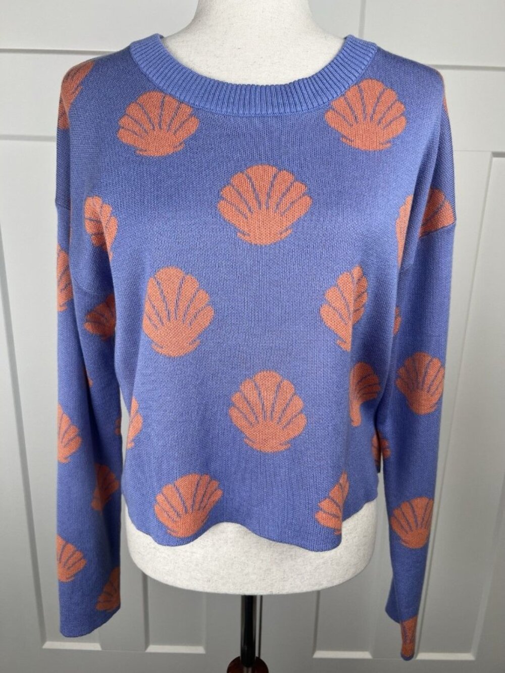 Beach Riot Shell Print Sweater Small Purple Coral Oversized Cropped Coastal